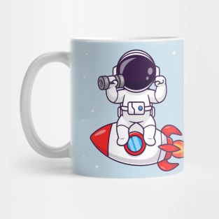 Cute Astronaut Lifting Dumbbell On Rocket Cartoon Mug